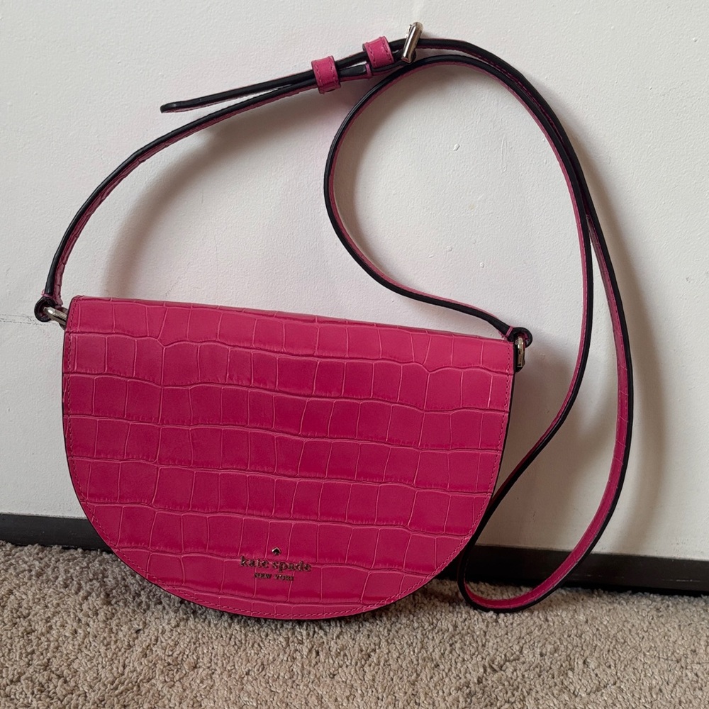 Kate Spade Pink Croc-Embossed Crossbody Bag